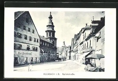 AK Kulmbach i. B., Spitalstrasse mit Blick auf Kirchturm