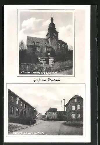 AK Utenbach, Kirche und Kriegerdenkmal, Partie an der Schule