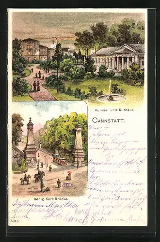 Lithographie Cannstatt, Kursaal und Kurhotel, König Karl-Brücke