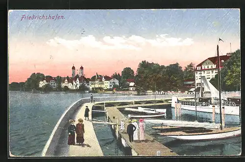 AK Friedrichshafen, Blick auf den Hafen im Abendlicht