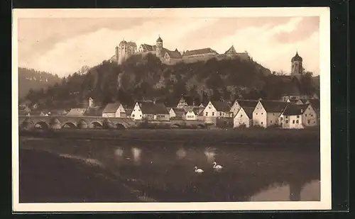 AK Harburg, Blick über die Wörnitz auf den Ort
