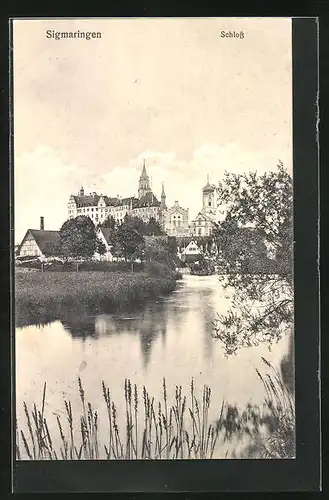 AK Sigmaringen, Flussapartie mit Schloss