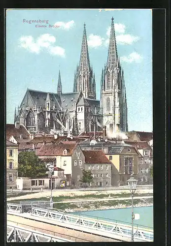 AK Regensburg, Blick auf die Eiserne Brücke