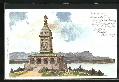 Lithographie Starnberg, Bismarck-Thurm