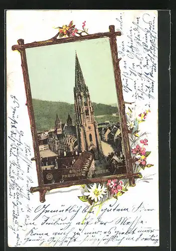 AK Freiburg /Gr.-H. Baden, Münster im Passepartoutrahmen