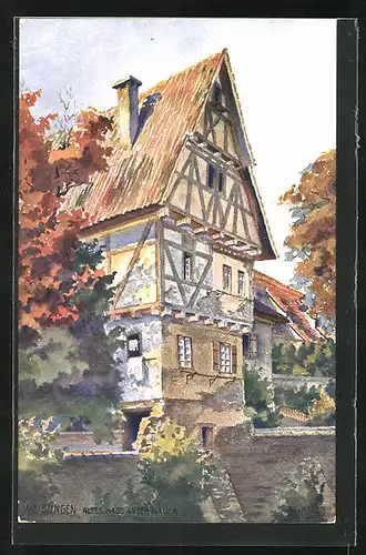 Künstler-AK Waiblingen, Altes Haus an der Mauer