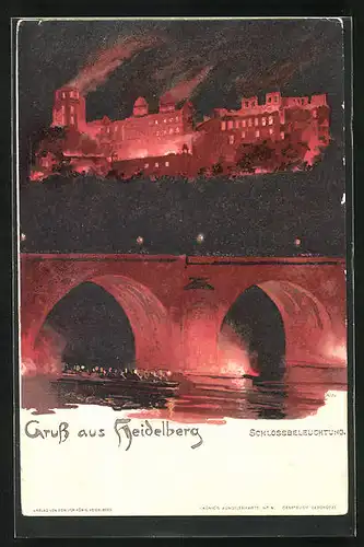Künstler-AK Heinrich Kley: Heidelberg, Schlossbeleuchtung