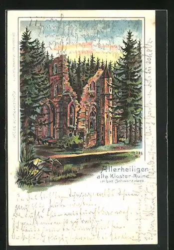 Lithographie Lierbach /Schwarzwald, Allerheiligen Kloster-Ruine