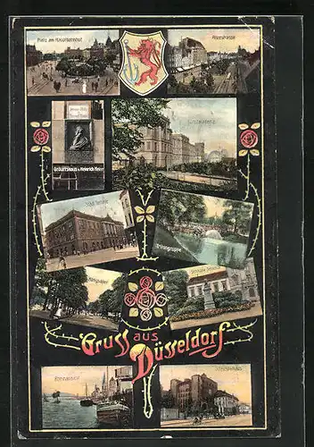 AK Düsseldorf, Tritongruppe, Schadow-Denkmal, Königsallee