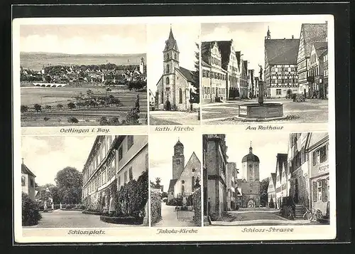 AK Oettingen i. Bay., Rathausplatz, Schloss-Strasse, Jakobs-Kirche