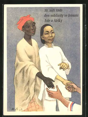 Künstler-AK 10. zari 1949 den solidarity se zenami Asie e Afriky