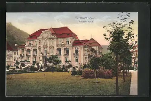 AK Teplitz Schönau / Teplice, Elisabethbad mit Garten