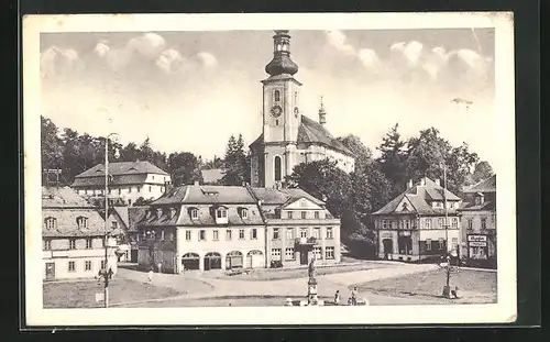 AK Schönlinde / Krasna Lipa, Námesti, Strassenkreuzung mit Kirche