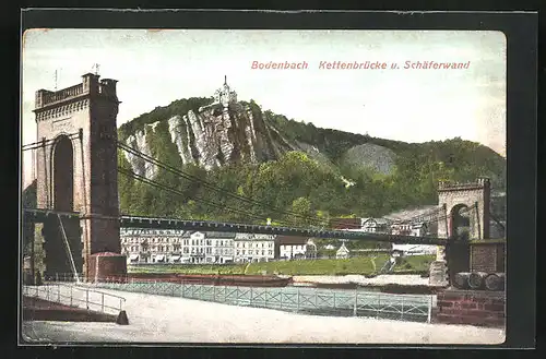 AK Tetschen-Bodenbach / Decin, Kettenbrücke und Schäferwand