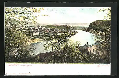 AK Tetschen-Bodenbach / Decin, Ortsansicht mit Elbe