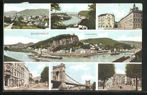 AK Tetschen-Bodenbach / Decin, Mozartstrasse, Kaiser Franz Josef-Strasse, Kettenbrücke