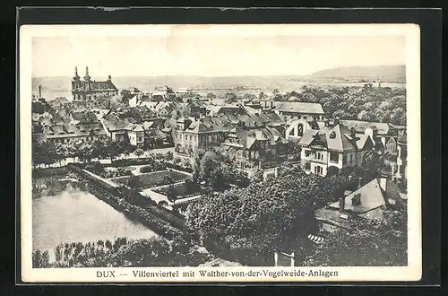 AK Dux / Duchcov, Villenvirtel mit Walter-von-der-Vogelweide Anlage