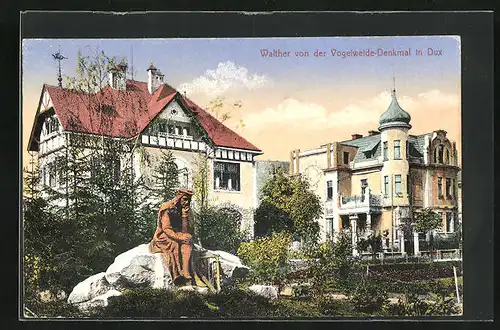 AK Dux / Duchcov, Walther von der Vogelweide-Denkmal