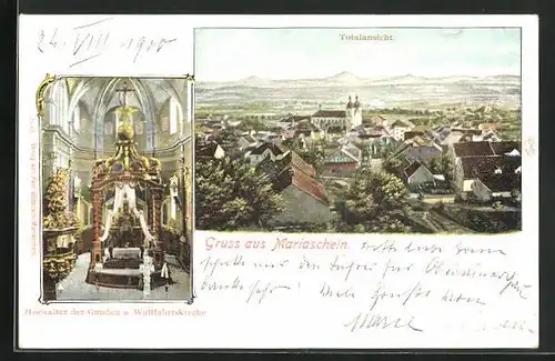AK Mariaschein, Totalansicht der Stadt, Hochaltar der Gnaden und Wallfahrtskirche