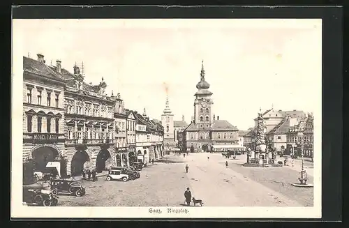 AK Saaz, Der Ringplatz mit Rathaus