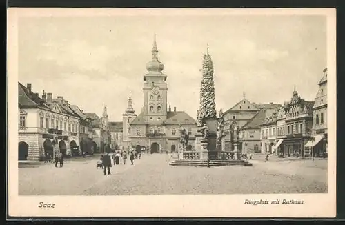 AK Saaz, Ringplatz mit Rathaus