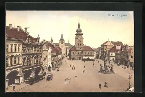 AK Saaz, Ringplatz mit Geschäften