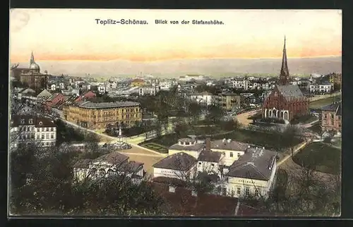 AK Teplitz Schönau / Teplice, Blick von der Stefanshöhe auf den Ort