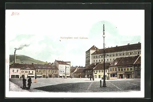 AK Bilin / Bilina, Marktplatz und Schloss