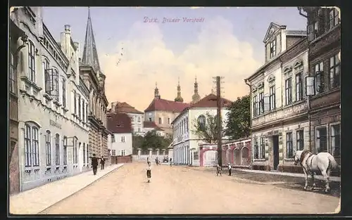 AK Dux / Duchcov, Strasse in der Brüxer Vorstadt