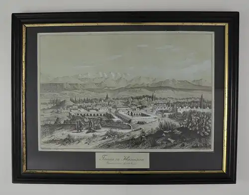Kreide / Kohlezeichnung Tarsus in Kleinasien 1853 von August Florian Auer, mit Weiss gehöt