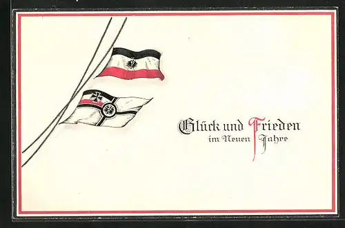 AK Glück und Frieden im neuen Jahre, Fahnen Reichskriegsflagge