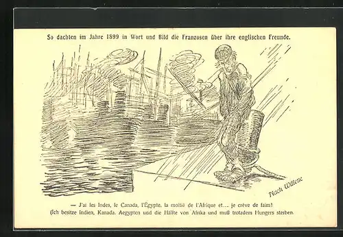 AK Propaganda 1. Weltkrieg, so dachten die Franzosen über ihre englsichen Freunde 1899