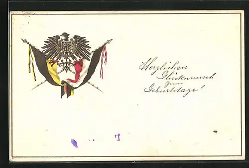 Präge-AK Wappen ruht über den Fahnen des Zweibunds