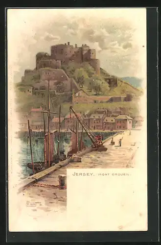 Lithographie Jersey, Mont Orgueil