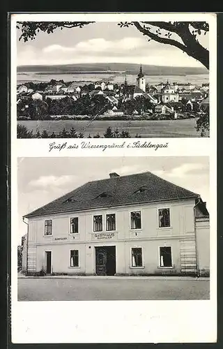 AK Wiesengrund /Sudetengau, Gasthaus Bandhauer, Ortsansicht
