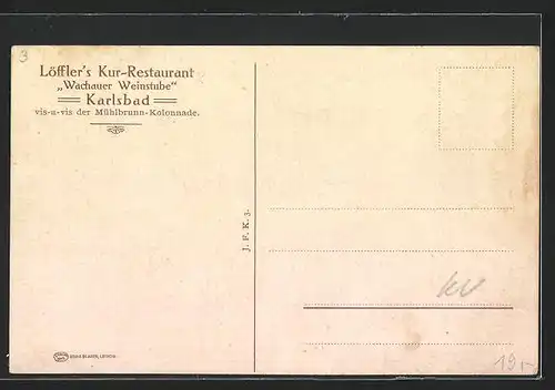 AK Karlsbad, Löfflers Kur-Restaurant Wachauer Weinstube, Innenansichten