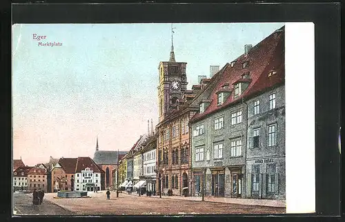 AK Eger, Marktplatz bei Abendlicht