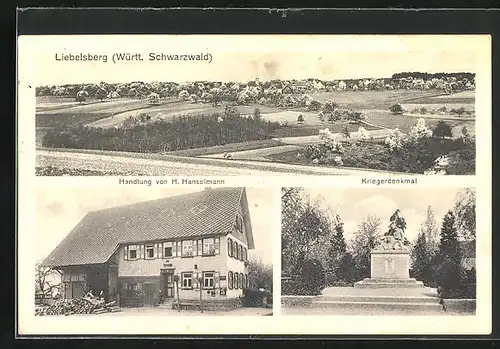 AK Liebelsberg /Württ. Schwarzwald, Handlung von H. Hanselmann, Kriegerdenkmal, Teilansicht