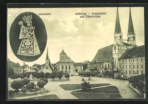 AK Altötting, Kapellplatz mit Pfarrkirche, Gnadenbild