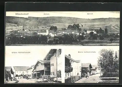 AK Münchsdorf, Schule und Schloss, Untere Hofmarkstrasse, Obere Hofmarkstrasse