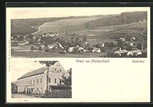 AK Markersbach, Gasthof zum Erbgericht, Totalansicht von Niederdorf