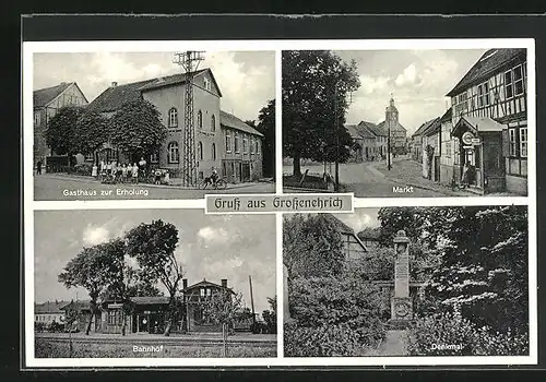 AK Grossenehrich, Gasthaus zur Erholung, Bahnhof, Markt