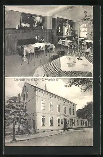 AK Löhne /Westf., Bahnhofs-Hotel, Totalansicht, Innenansicht