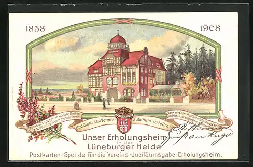 Lithographie Walsrode, Lüneburger Heide, Erholungsheim des Vereins für Handlungs-Commis 1858-1908