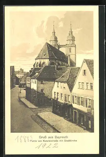 AK Bayreuth, Partie von Kanzleistrasse mit Stadtkirche