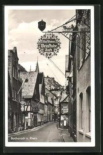 AK Bacharach a. Rhein, Strassenpartie mit Gasthaus Weinstube Jost