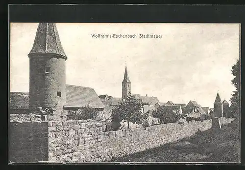 AK Wolframs-Eschenbach, Stadtmauer mit Kirche