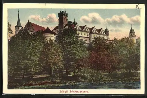 AK Schwarzenberg, Uferpartie mit Schloss