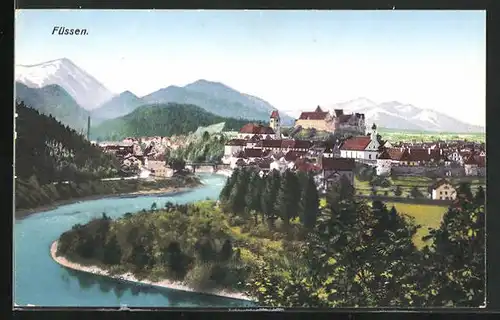 AK Füssen, Ortsansicht mit Fluss