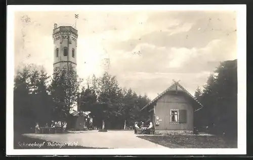 AK Schneekopf /Thüringer Wald, Ortspartie mit Gasthaus und Turm